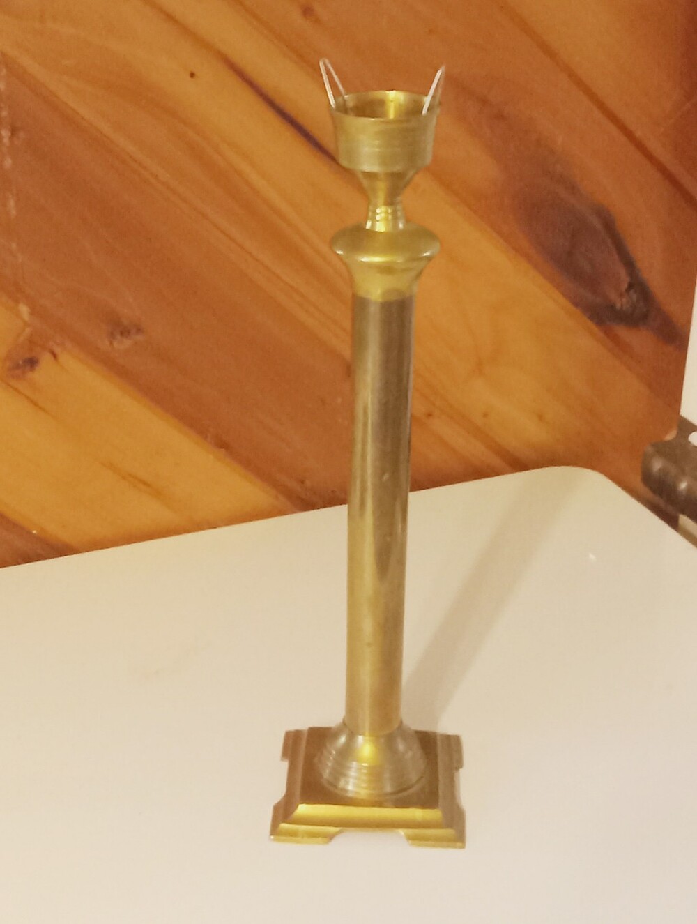 Vintage solid brass Tall candle stick holder candlestick columnar metal  15.5"